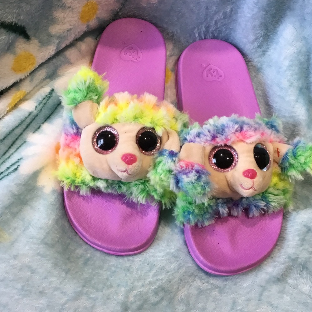 Ty Plush Rainbow Poodle Slide Sandals - Purple